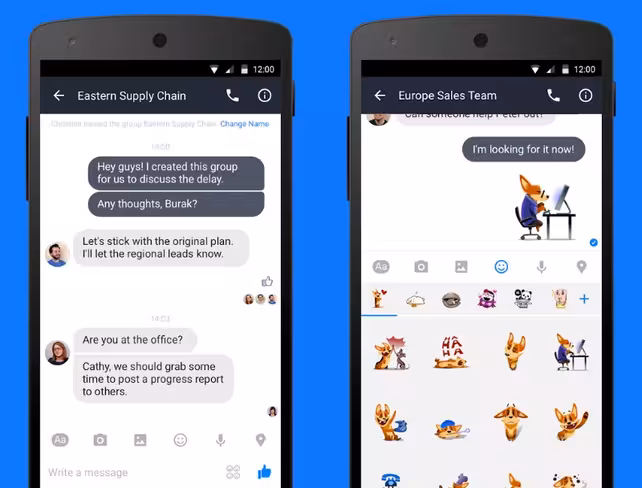 Work Chat looks nearly identical to Facebook's Messenger; it even supports stickers