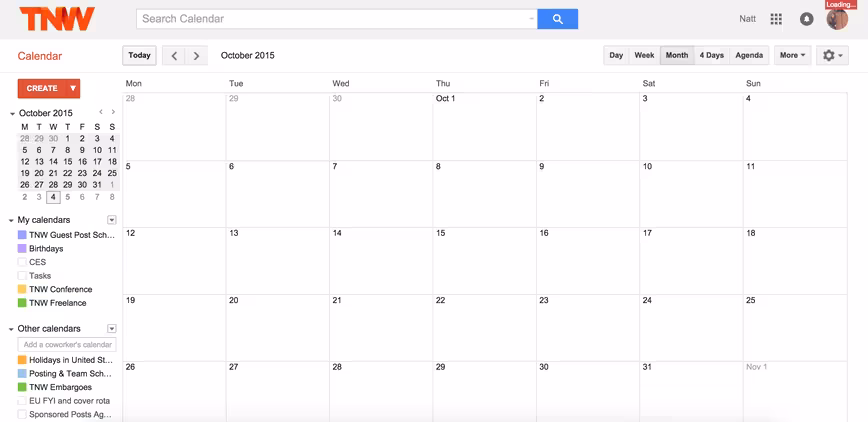 google calendar blank