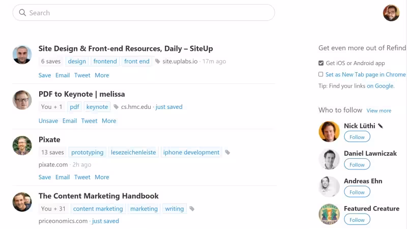 Refind lets you discover content centered around Web development, design and business