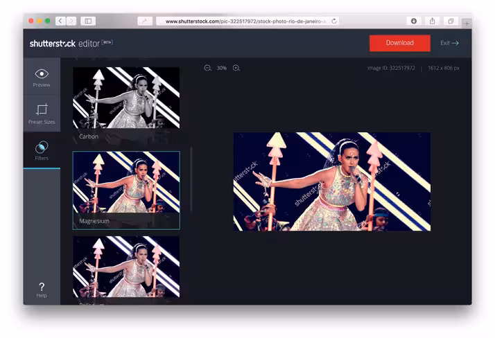 Shutterstock Editor filters