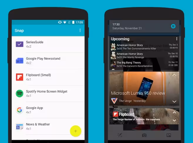 Snap lets you access widgets from a section of your notifcation bar, no matter which app you're currently using