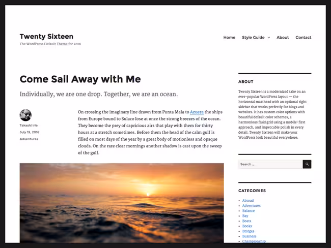 Wordpress Clifford ships with an all-new theme, Twenty Sixteen