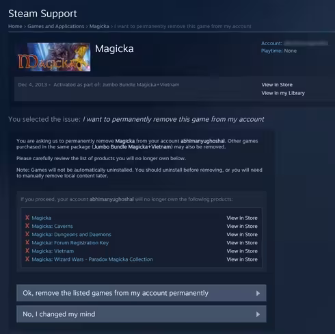 You can now remove Steam games from your account, but be careful when deleting bundled titles