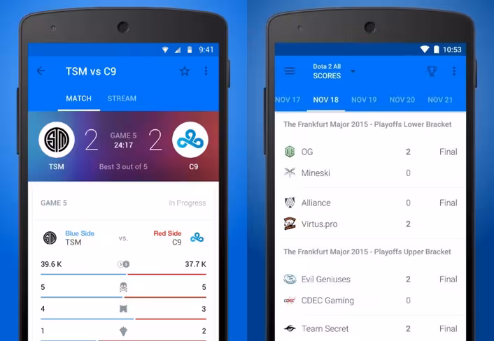 theScore's eSports app brings you live updates, standings and more from a host of popular competitive games