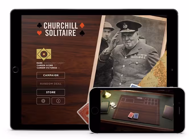 Churchill Solitaire features two card decks and unique rules
