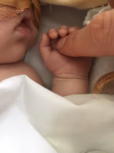 Bo holding Patrick's finger