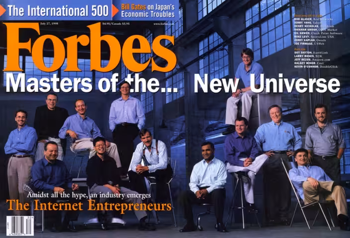 Halsey Minor on the cover of Forbes magazine in 1998.
