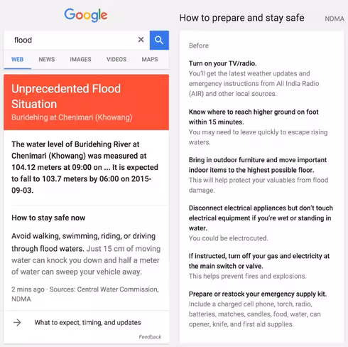Google will now display flood alerts in India along with timelines and tips on staying safe