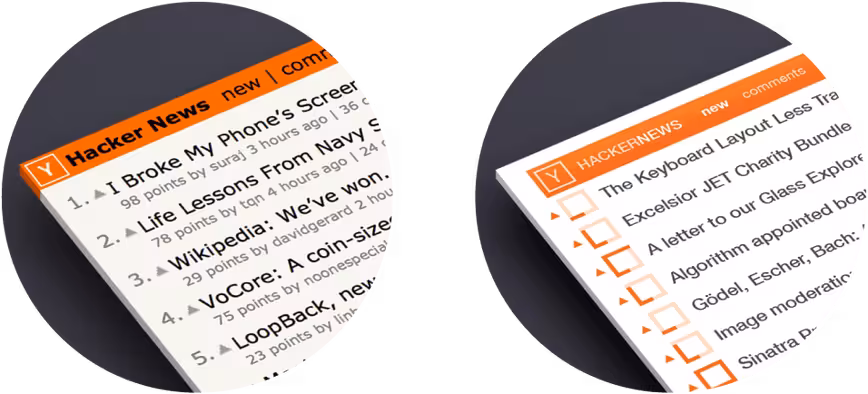 Hila Peleg's Hacker News redesign featured a visual meter indicating the popularity of posts