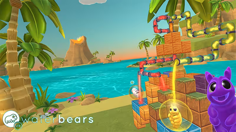 In Water Bears VR, you have to manipulate pipes to guide water in different directions