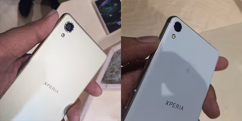 The metal back of the Xperia X (left); the matte plastic back of the XA (right)