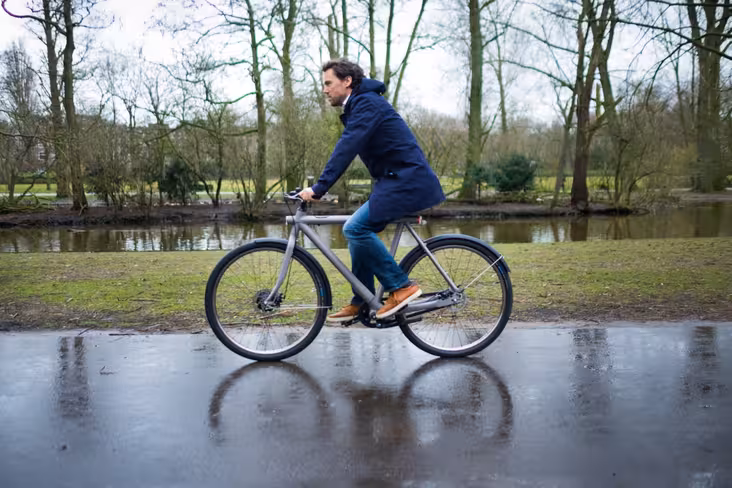 Taco, VanMoof's co-founder, taking a ride in Amsterdam