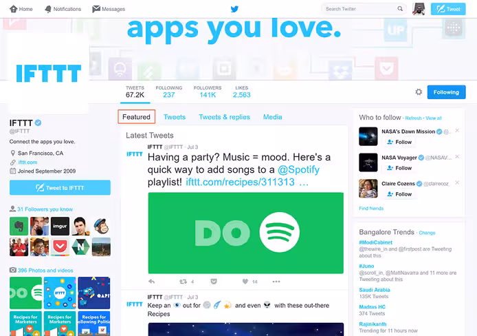 A new Featured tab appears to display curated tweets
