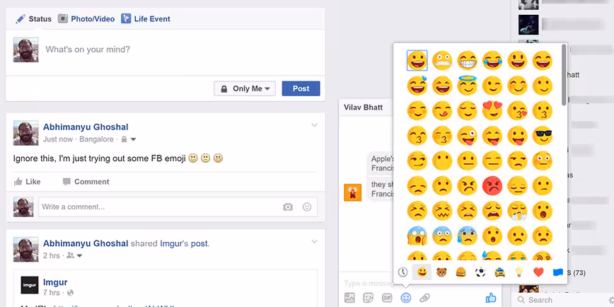 Facebook continues to use different emoji sets for Messenger and status updates/comments