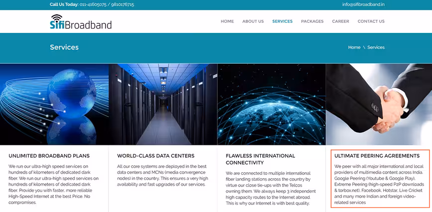 Sifi Broadband mentions its peering agreement with Torbox on its site