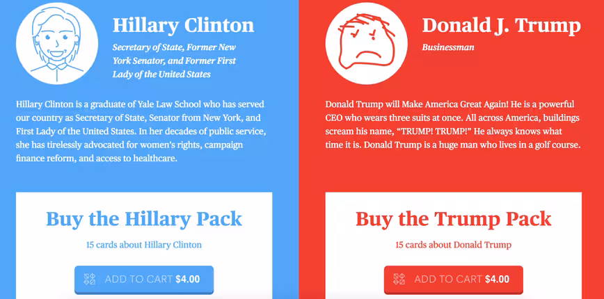 cards against humanity hillary clinton donald trump