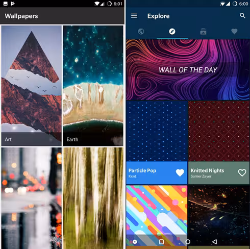 Google Wallpapers (left) and Backdrops (right)