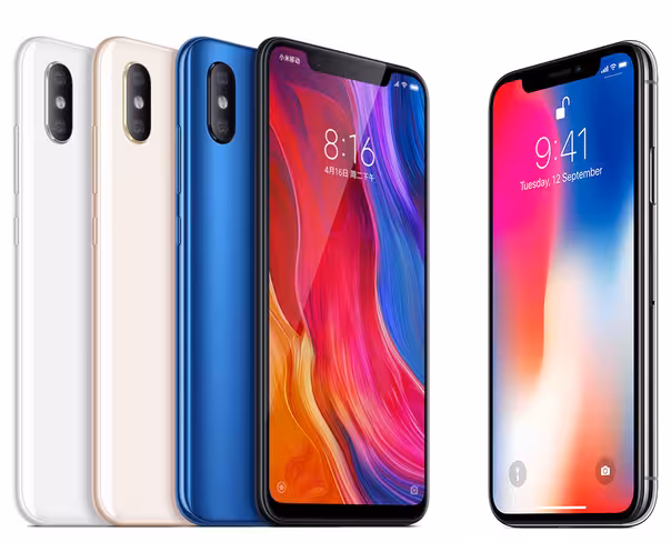 Xiaomi's Mi 8 is on the left, Apple's iPhone X is on the right