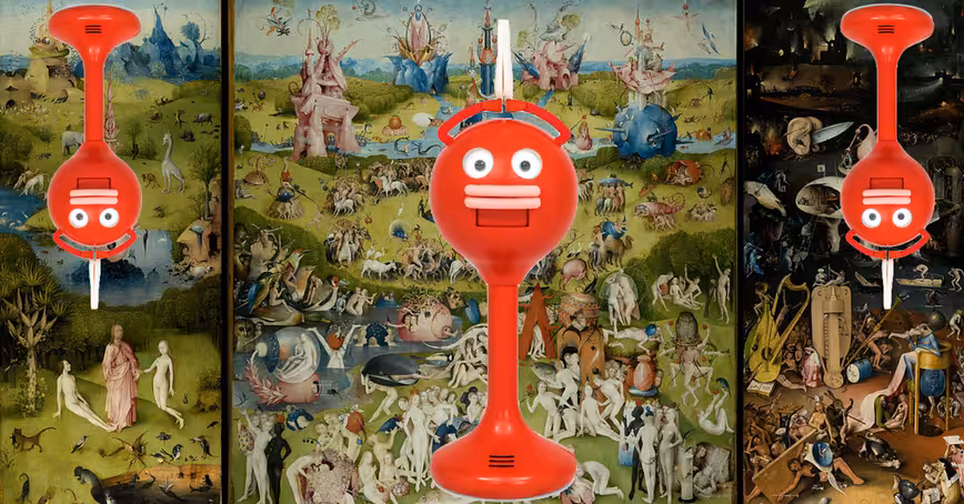 All this hellish red robot wants to do is clap at you