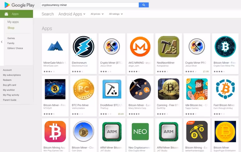 Mining apps, play store, Google, cryptocurrency