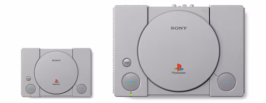 The new PlayStation Classic (left) alongside the original PlayStation (right)