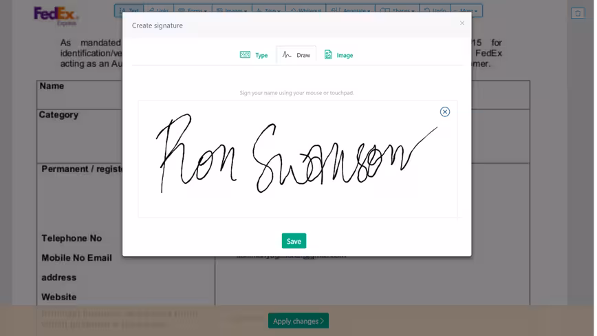Creating a signature with a stylus in Sejda