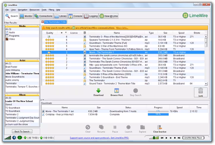 Limewire's Windows desktop client from 2008