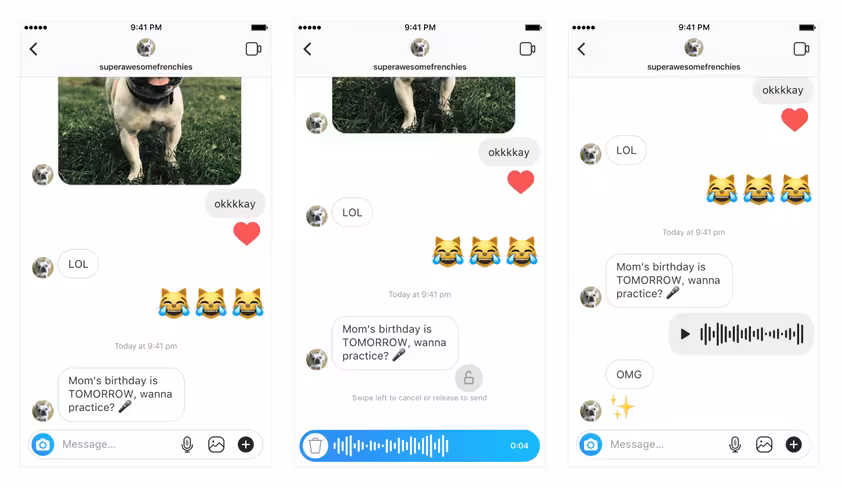 You can record and send voice messages in Instagram Direct