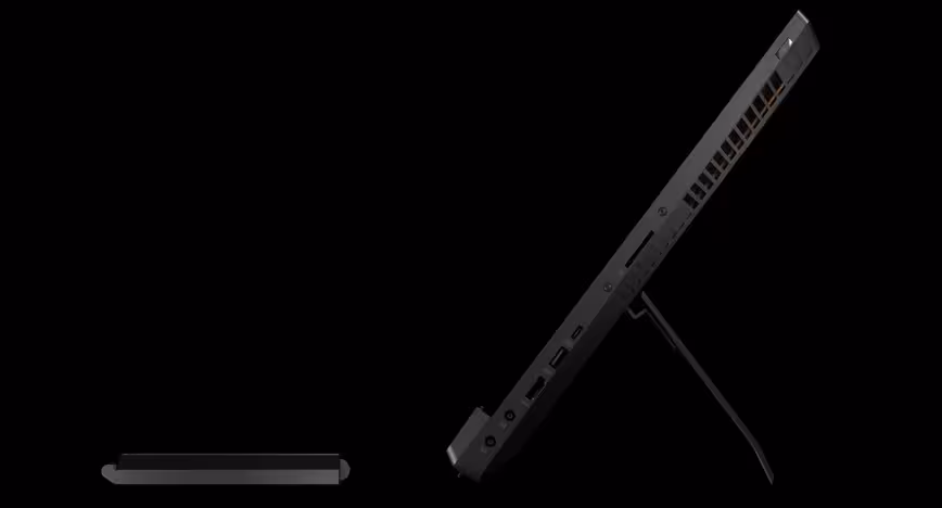 This isn't exactly the most petite laptop out there, but you can position it in many different ways depending on how much desktop space you have