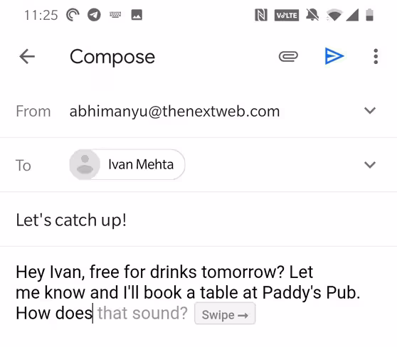 Gmail's Smart Compose in action on Android