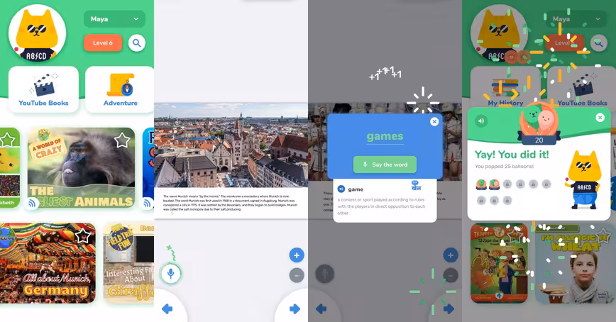 Rivet uses speech recognition to evaluate your child's reading, and gamifies their progress over time