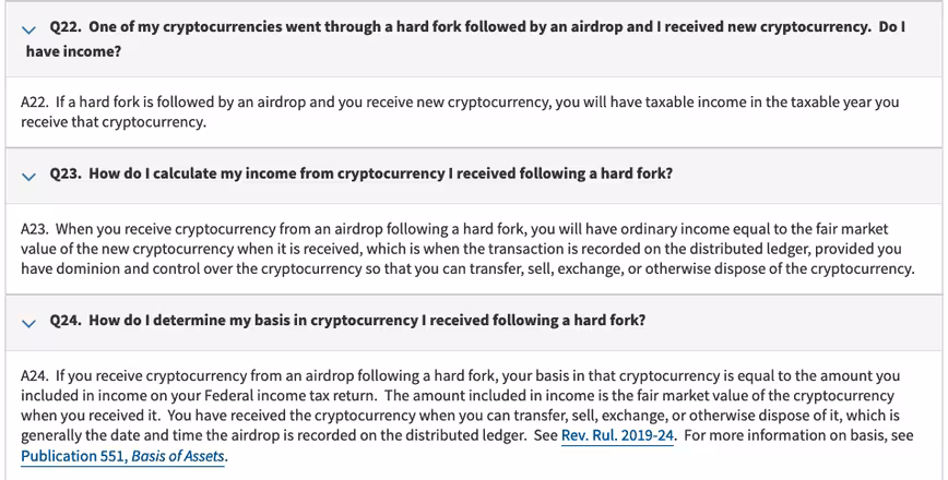 hard fork, air drop, IRS rules, cryptocurrency
