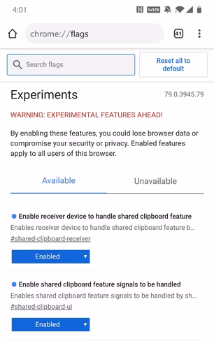 Enable these two flags on Chrome's Android app