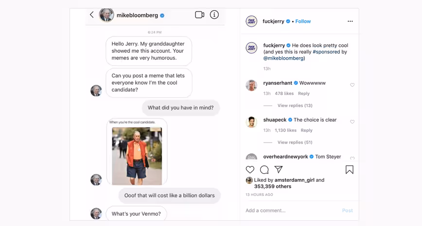 ‘Cool candidate’ Mike Bloomberg begs for your vote with Instagram memes