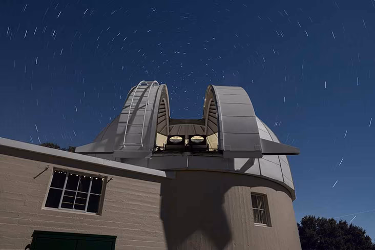 Two PANOSETI telescopes installed in the recently renovated Astrograph Dome at Lick Observatory. PANOSETI will utilize a configuration of many SETI telescopes to allow simultaneous monitoring of the entire observable sky.