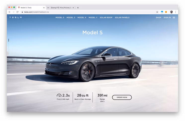 tesla, xpeng, china, car, ev, us, website, copyright