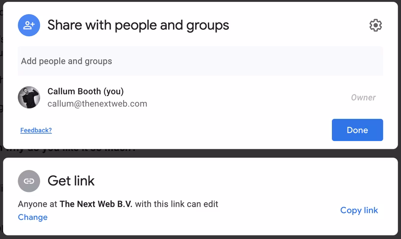 new google docs sharing function