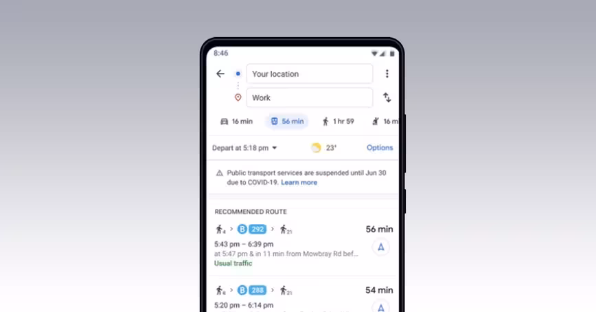Google Maps now tells you when a face mask is required on public transport