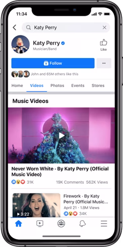Artist page Facebook music videos