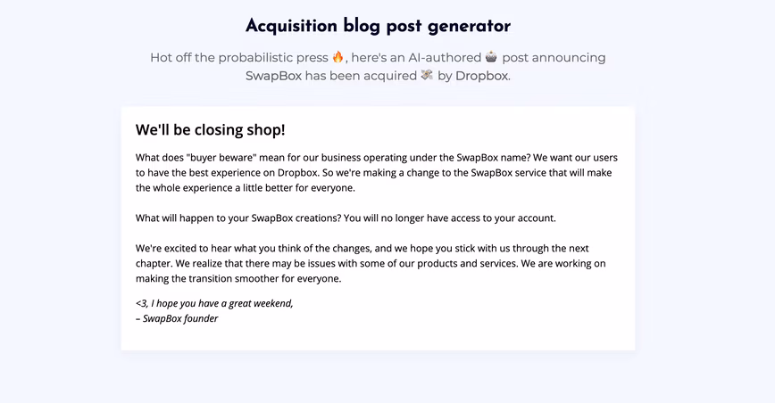 This AI generates hilariously realistic startup acquisition announcements
