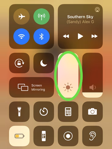 quickly turn on night shift brightness slider