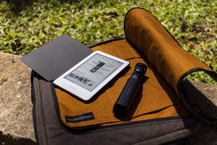 The Tech Folio's front compartment can store small gadgets like earbuds and a Kindle, or even your laptop's charging brick
