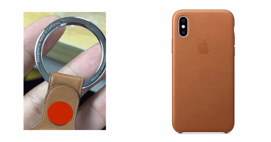 fake airtags saddle brown vs iPhone saddle brown