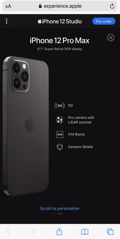 iPhone 12 studio select screen