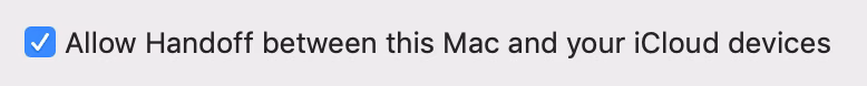 copy and paste macos Handoff checkbox
