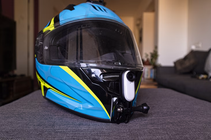The Insta360 Go 2 fits securely on helmets with optional motorcycle mounts