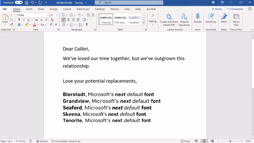 microsoft word's new default font