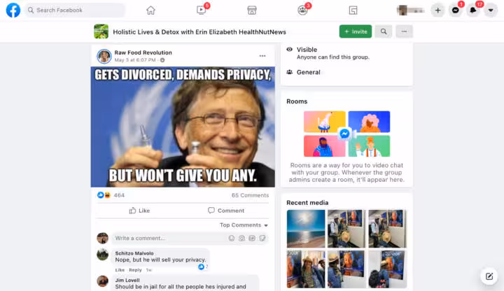 Erin Elizabeth often posted about Bill Gates in her “Holistic Lives” group.