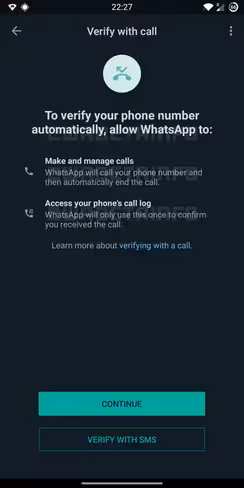 WA flash calls for account verification 