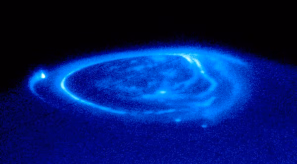 Aurora seen at the North Pole of Jupiter by the Hubble Space Telescope.